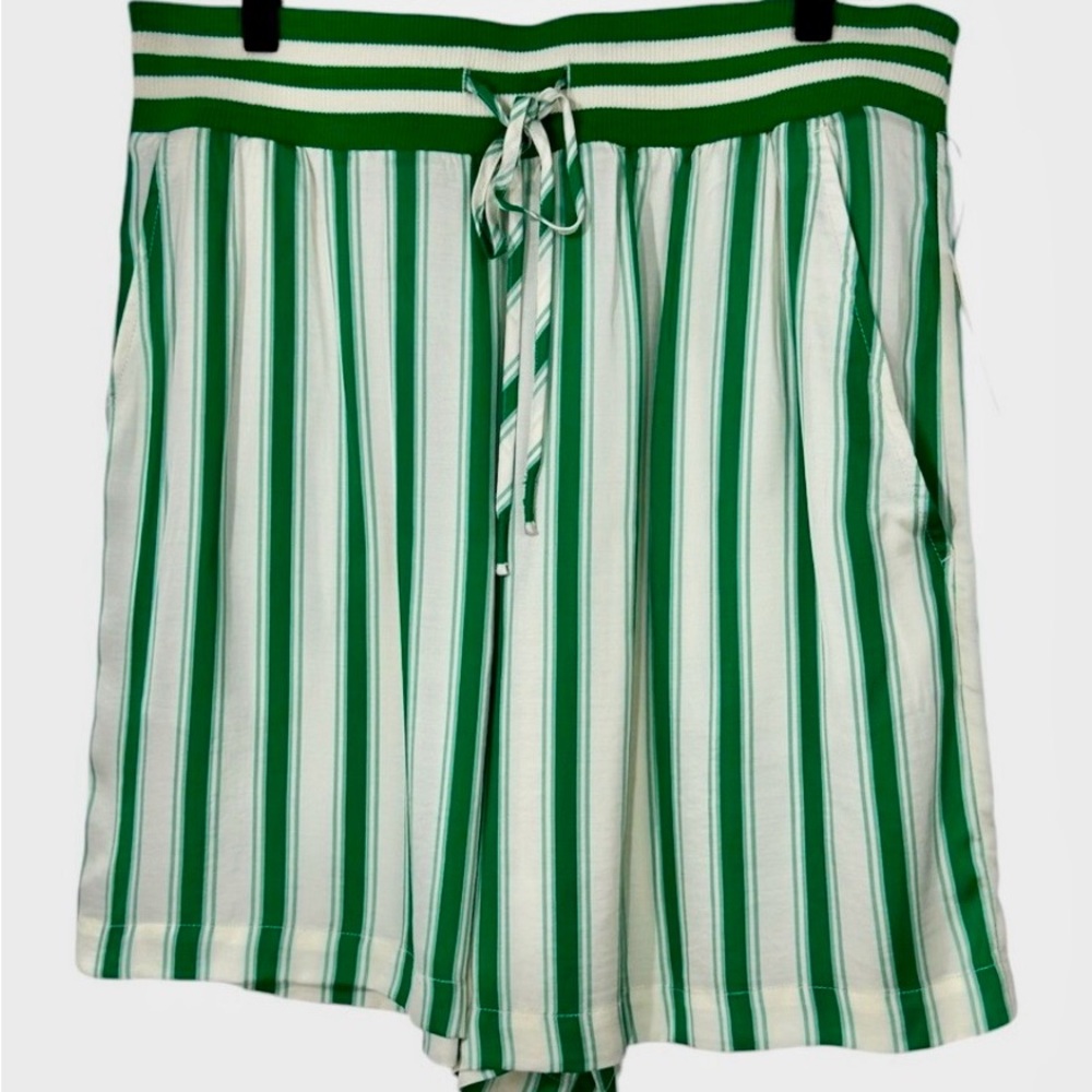 NWT Anthropologie Maeve Green and White Striped Shorts Size M